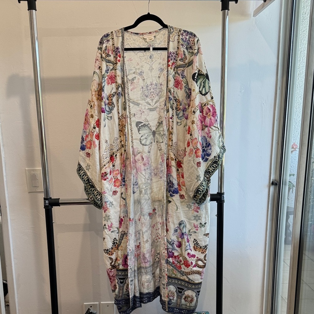 Camilla Cream Kimono with Pink Purple and Blue Floral Accents